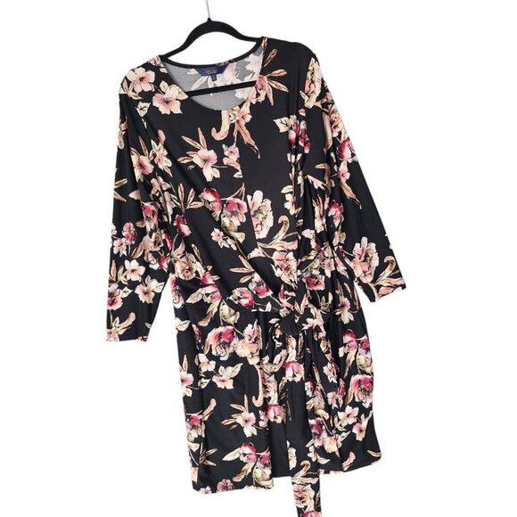 Rachel Roy Women's Black Stella Floral Print Belted Cocktail Midi Dress Size 2X - Picture 5 of 10